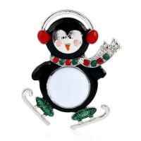 Enamel Brooch, Zinc Alloy, Penguin, platinum color plated, for woman & with rhinestone, lead & cadmium free 