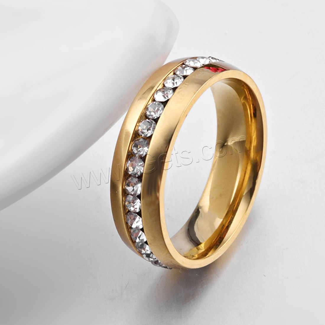 Titanium Steel Finger Ring, gold color plated, different size for choice & for woman & with rhinestone, 6mm, Sold By PC