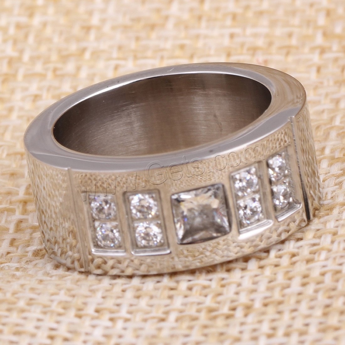 Titanium Steel Finger Ring, different size for choice & for woman & with rhinestone, original color, 9mm, Sold By PC