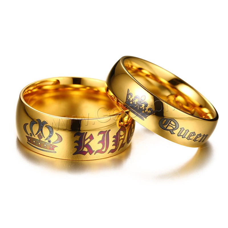 Couple Finger Rings, Stainless Steel, real gold plated, different size for choice & with letter pattern & for couple, 6mm,8mm, Sold By Pair