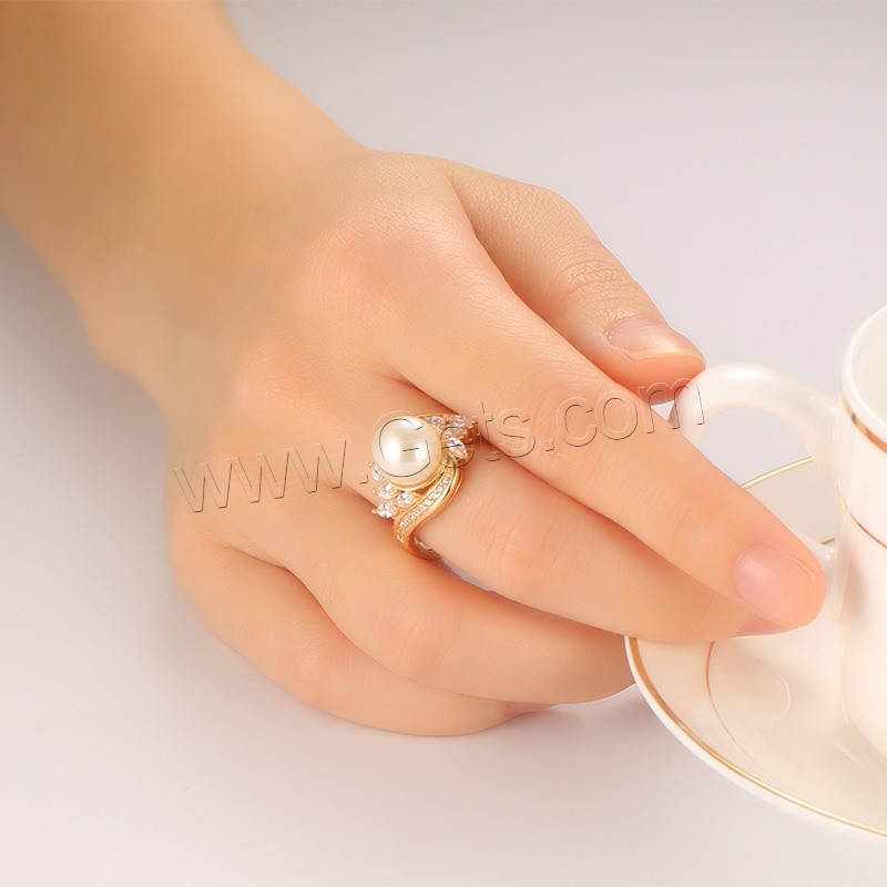 Cubic Zirconia anillo de dedo de acero inoxidable, metal, con Perlas de vidrio, chapado en oro real, diverso tamaño para la opción & micro arcilla de zirconia cúbica & para mujer, 3mm, Vendido por UD