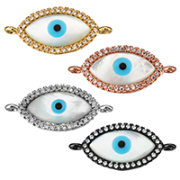 Evil Eye Jewelry Connector, Brass, with White Shell & Resin, plated, micro pave cubic zirconia & 1/1 loop Approx 1mm [
