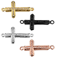 Cubic Zirconia Micro Pave Brass Connector, Cross, plated, micro pave cubic zirconia & 1/1 loop Approx 1mm 