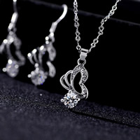 Rhinestone Zinc Alloy Jewelry Set, earring & necklace, with 1.9inch extender chain, platinum color plated, figure-8 chain & for woman & with rhinestone Approx 15.7 Inch 