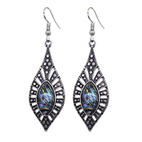 Zinc Alloy Drop Earring, with Abalone Shell, antique silver color plated, for woman 