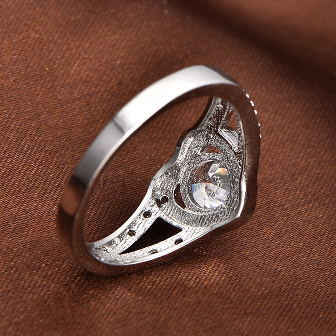 Кубический цирконий палец кольцо, Латунь, Сердце, покрытый платиной, разный размер для выбора & Женский & с кубическим цирконием, продается PC