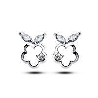 Brass Stud Earring, Flower, plated, micro pave cubic zirconia & for woman & hollow 