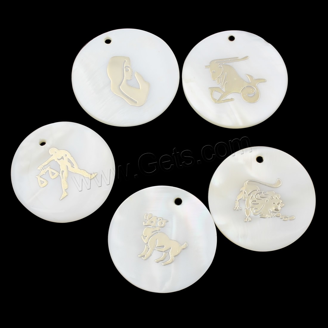 Natural Freshwater Shell Pendants, with Metal, Flat Round, Zodiac symbols jewelry & different size for choice & different designs for choice, Hole:Approx 1.8mm, Sold By PC