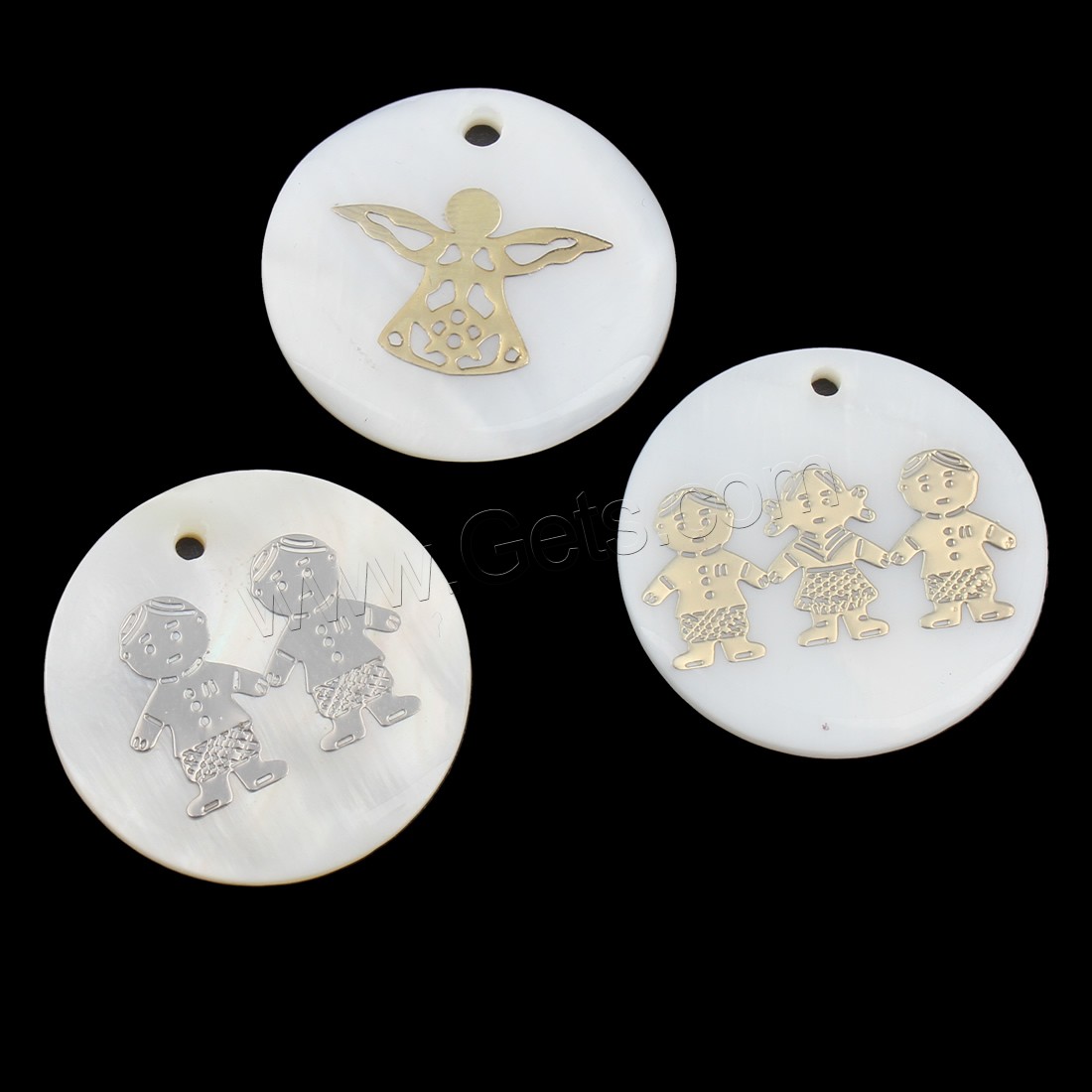 Natural Freshwater Shell Pendants, with Metal, Flat Round, different size for choice & different designs for choice, Hole:Approx 1.8mm, Sold By PC