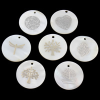 Natural Freshwater Shell Pendants, with Metal, Flat Round  Approx 1.8mm 
