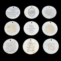 Natural Freshwater Shell Pendants, with Metal, Flat Round  Approx 1.8mm 