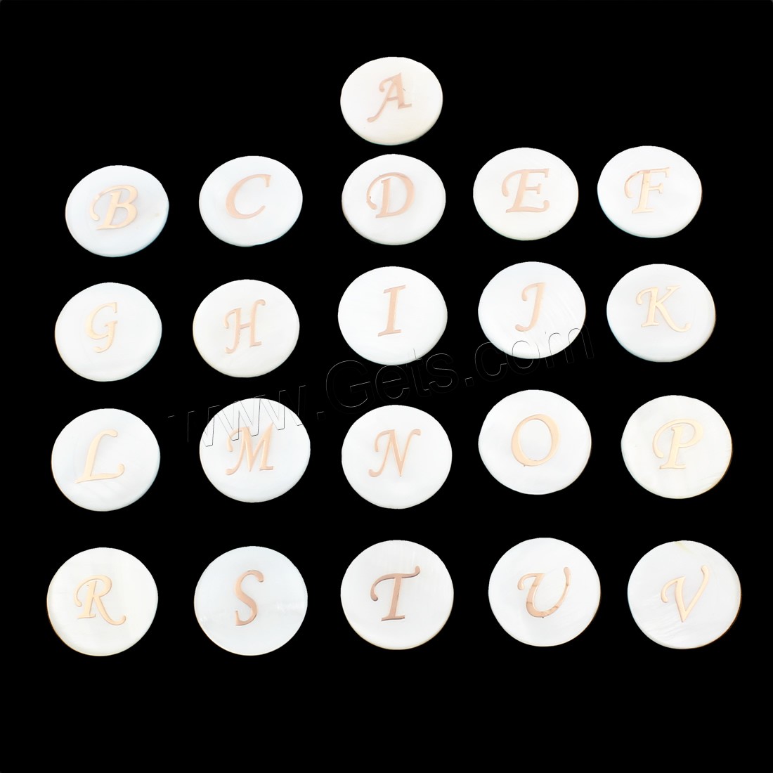 Muschel Schmuck Cabochon, mit MetallAsphalt, flache Runde, Buchstaben sind von A bis Z & verschiedene Größen vorhanden & verschiedene Muster für Wahl, verkauft von PC