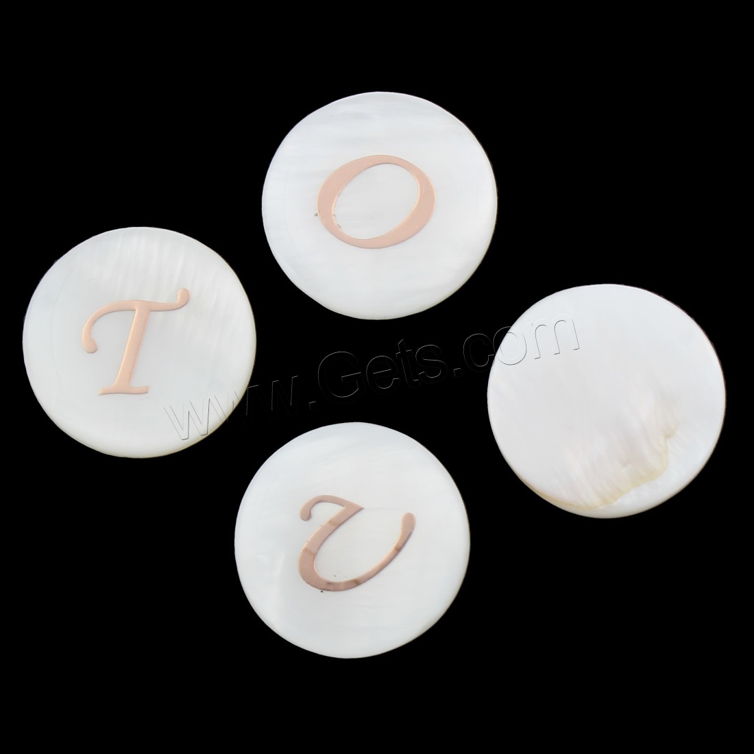Shell Jewelry Cabochon, with Metal, Flat Round, letters are from A to Z & different size for choice & different designs for choice, Sold By PC