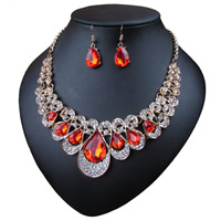 Rhinestone Zinc Alloy Jewelry Set, earring & necklace, with Crystal, iron earring hook, with 6.5cm extender chain, plated, for woman & faceted & with rhinestone lead & cadmium free Approx 17.7 Inch 