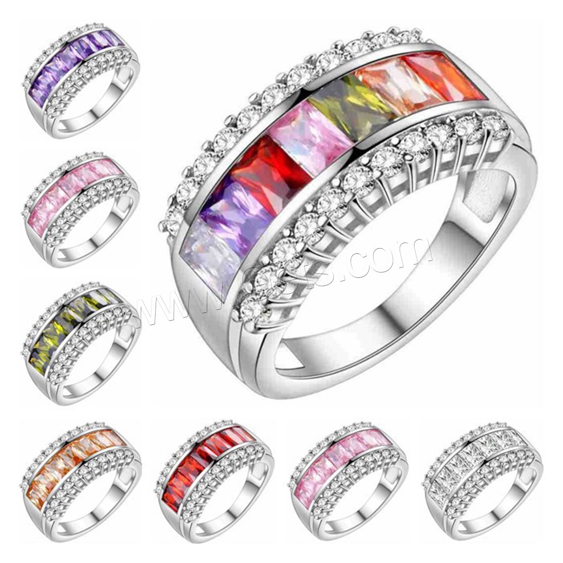 Cubic Zirconia Finger Ring, Brass, platinum plated, different size for choice & for woman & with cubic zirconia, more colors for choice, Sold By PC