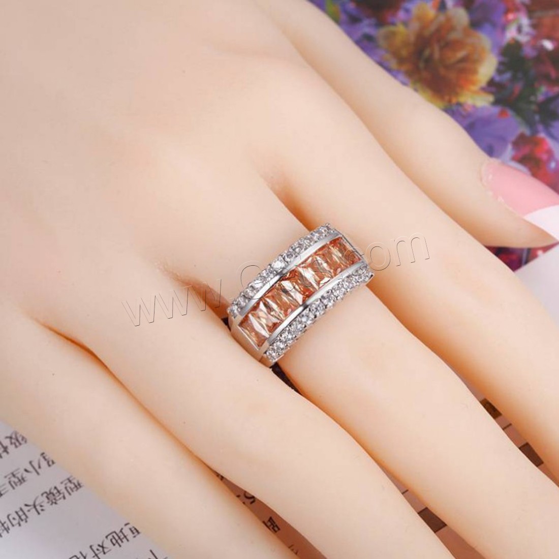 Кубический цирконий палец кольцо, Латунь, покрытый платиной, разный размер для выбора & Женский & с кубическим цирконием, Много цветов для выбора, продается PC