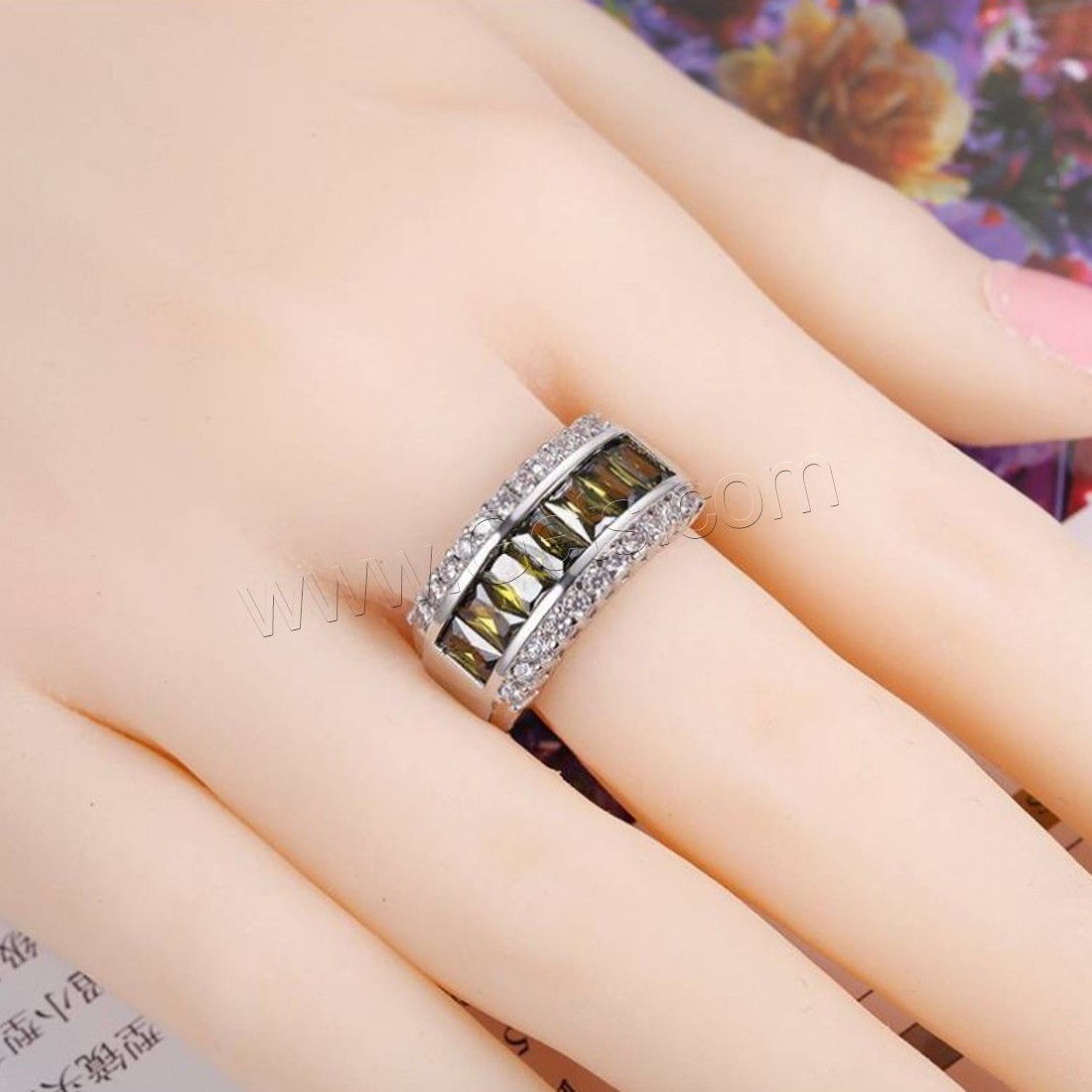 Кубический цирконий палец кольцо, Латунь, покрытый платиной, разный размер для выбора & Женский & с кубическим цирконием, Много цветов для выбора, продается PC