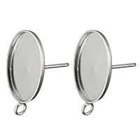 Stainless Steel Earring Stud Component, Flat Oval, with loop, original color 0.8mm Approx 2mm, Inner Approx 