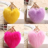 Fur Plush Key Chain, Zinc Alloy, with Plush, Heart, gold color plated 100-120mm 