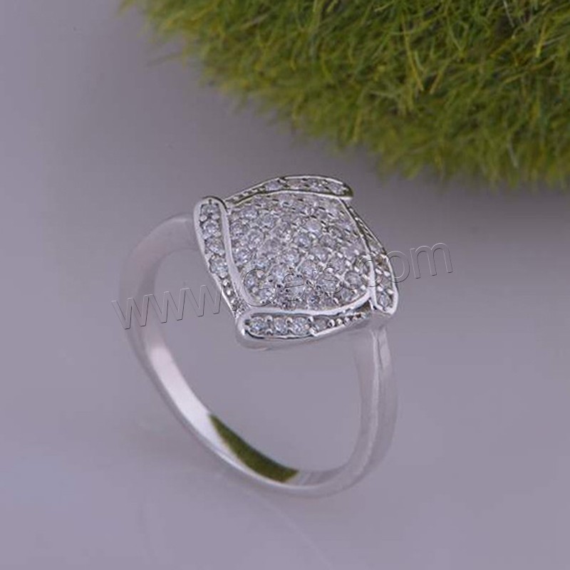 Cubic Zirconia Finger Ring, Brass, platinum plated, Unisex & different size for choice & with cubic zirconia, Sold By PC