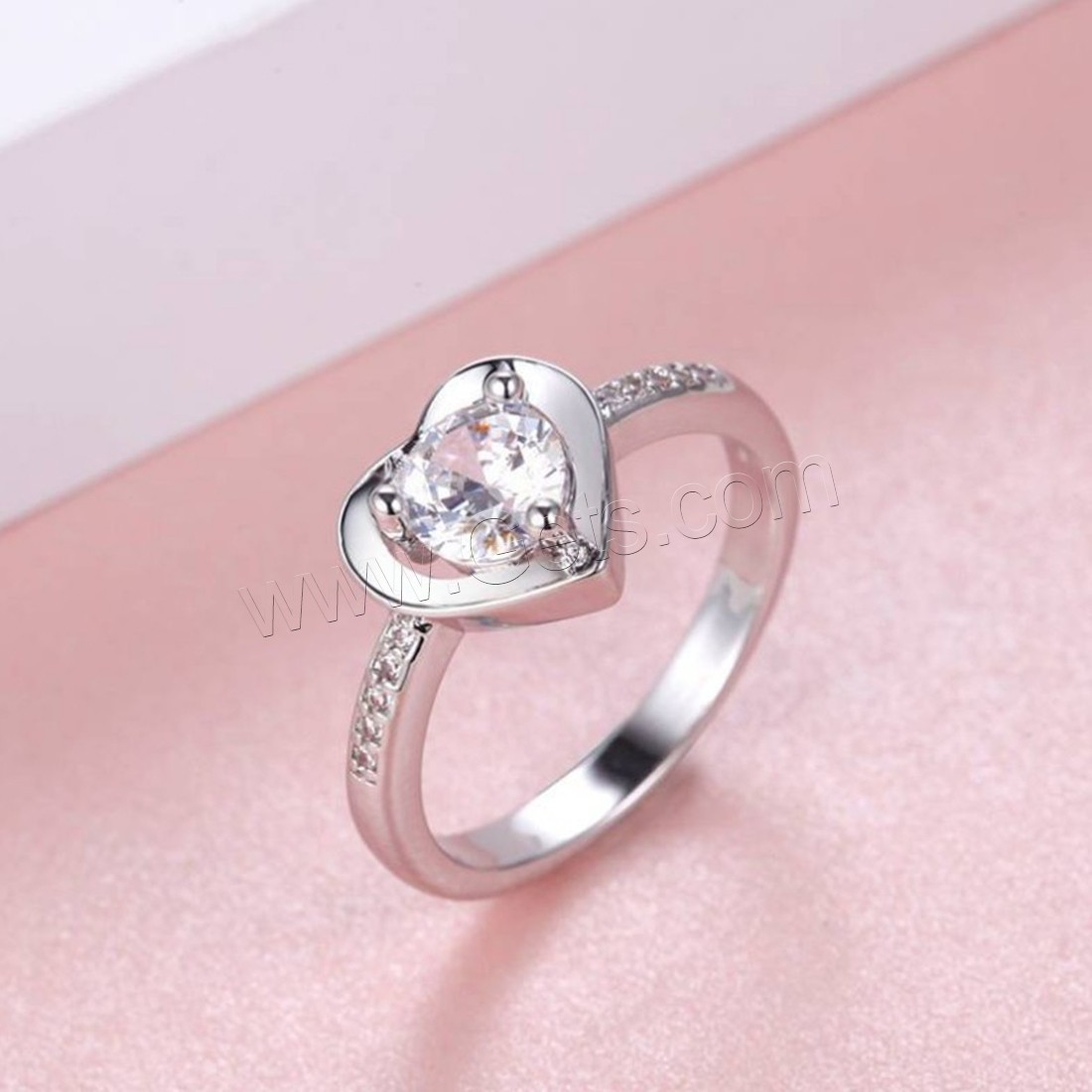 Cubic Zirconia Finger Ring, Brass, Heart, plated, different size for choice & for woman & with cubic zirconia, more colors for choice, Sold By PC