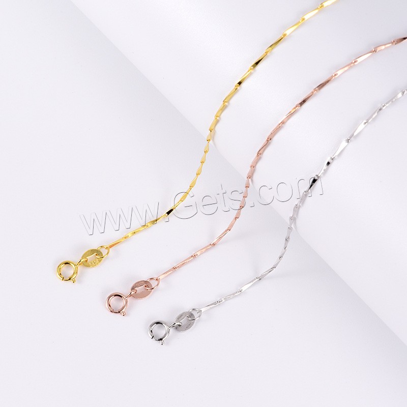 Sterling Silver Necklace Chain, 925 Sterling Silver, plated, different length for choice & box chain, more colors for choice, 0.7mm, Sold By Strand