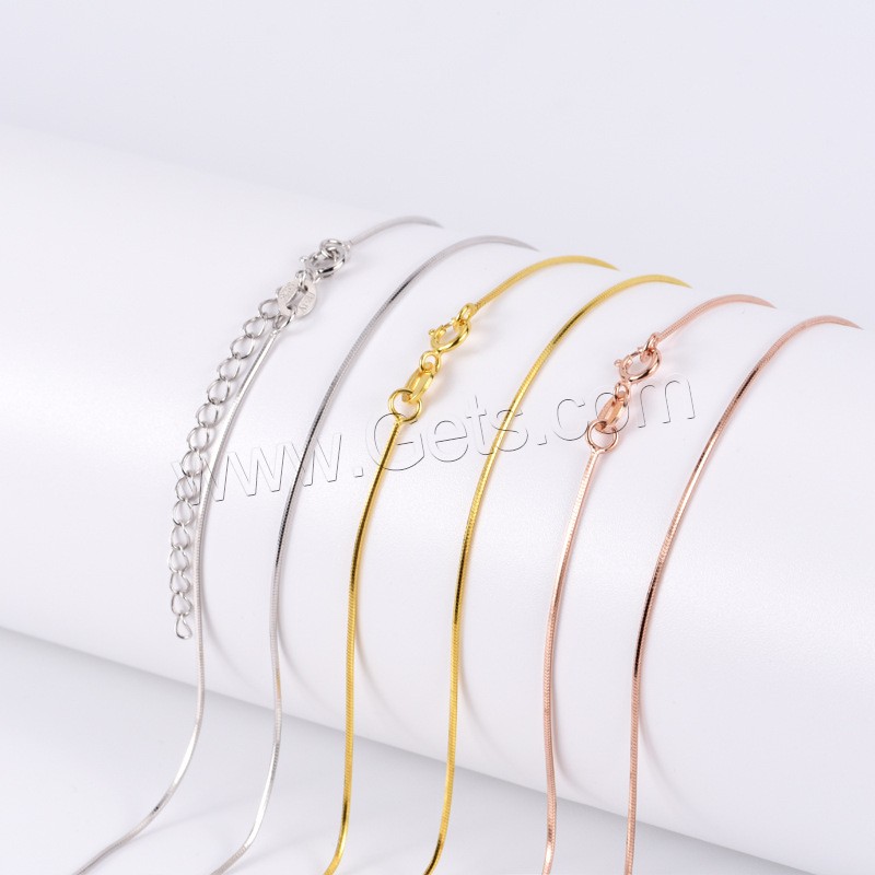 Sterling Silver Necklace Chain, 925 Sterling Silver, plated, different length for choice & snake chain, more colors for choice, 0.75mm, Sold By Strand