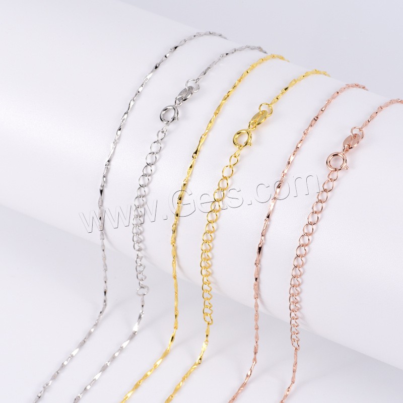 Sterling Silver Necklace Chain, 925 Sterling Silver, plated, different length for choice & bar chain, more colors for choice, 1mm, Sold By Strand