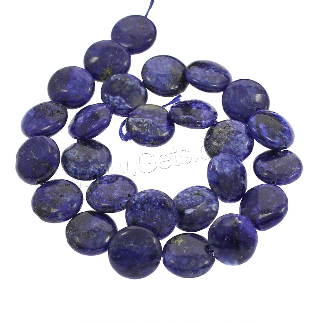 Perles de pierre lasurite naturelles, Lapis lazuli, Plat rond, Trou:Environ 1mm, Longueur:Environ 15.7 pouce, Vendu par brin