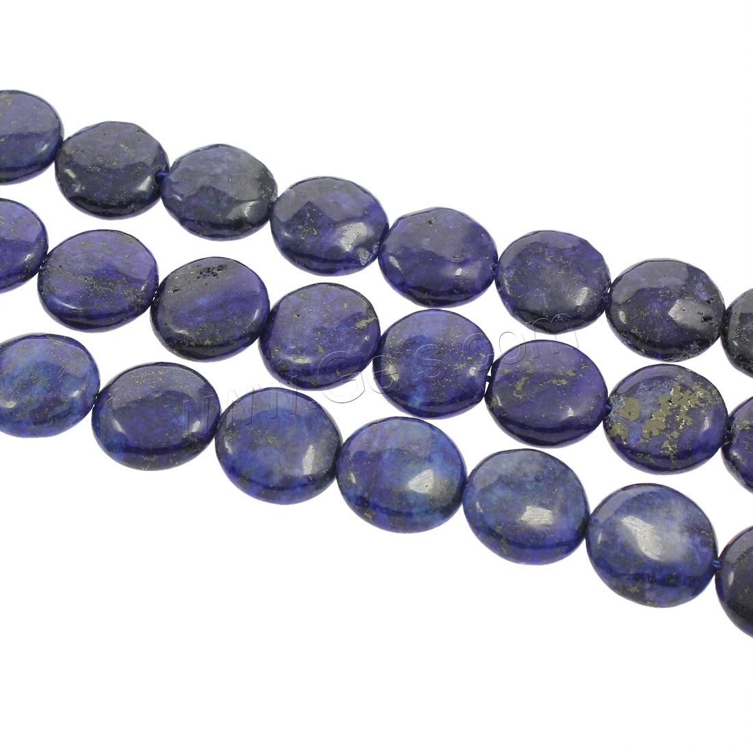 Perles de pierre lasurite naturelles, Lapis lazuli, Plat rond, Trou:Environ 1mm, Longueur:Environ 15.7 pouce, Vendu par brin