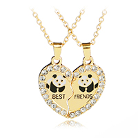 Zinc Alloy Puzzle Friendship Necklace, Heart, gold color plated, With Animal Pattern & Unisex & oval chain & with letter pattern & enamel & with rhinestone Approx 19.6 Inch 