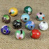 Perles cloisonnés d'argent plaqué, cloisonne, Rond, fait à la main, plus de couleurs à choisir, 10mm Environ 1.5mm Vendu par sac