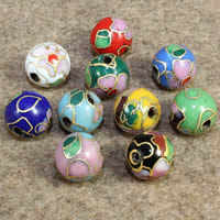 Perles cloisonnés d'argent plaqué, cloisonne, Rond, fait à la main, plus de couleurs à choisir, 10mm Environ 1.5mm Vendu par sac