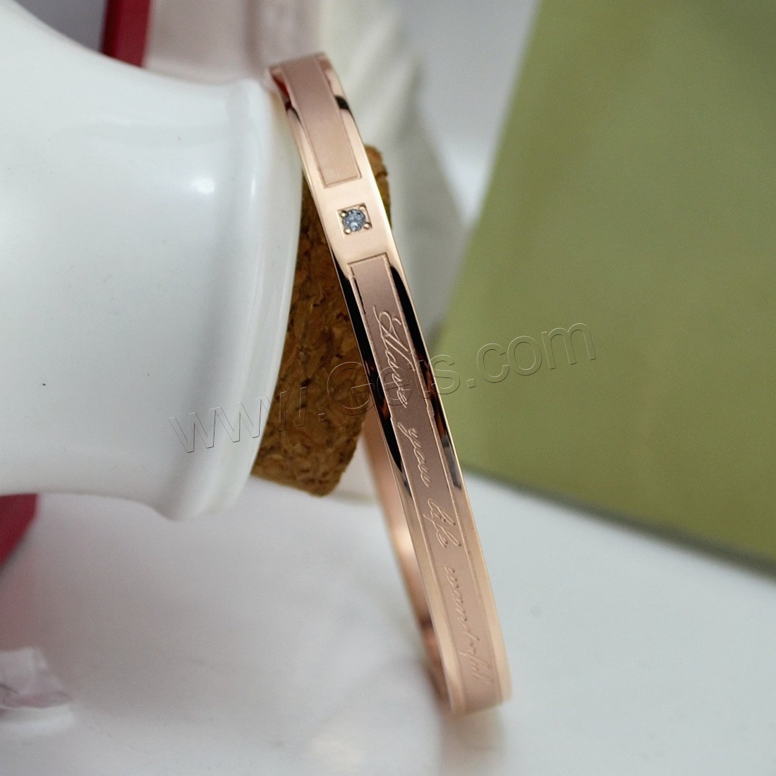 Stainless Steel Bangle, gold color plated, Unisex & different size for choice & with letter pattern & with rhinestone, Sold By PC