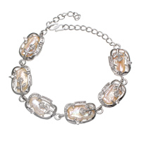 Freshwater Shell Bracelet, with Brass, platinum color plated, pink .5 Inch 