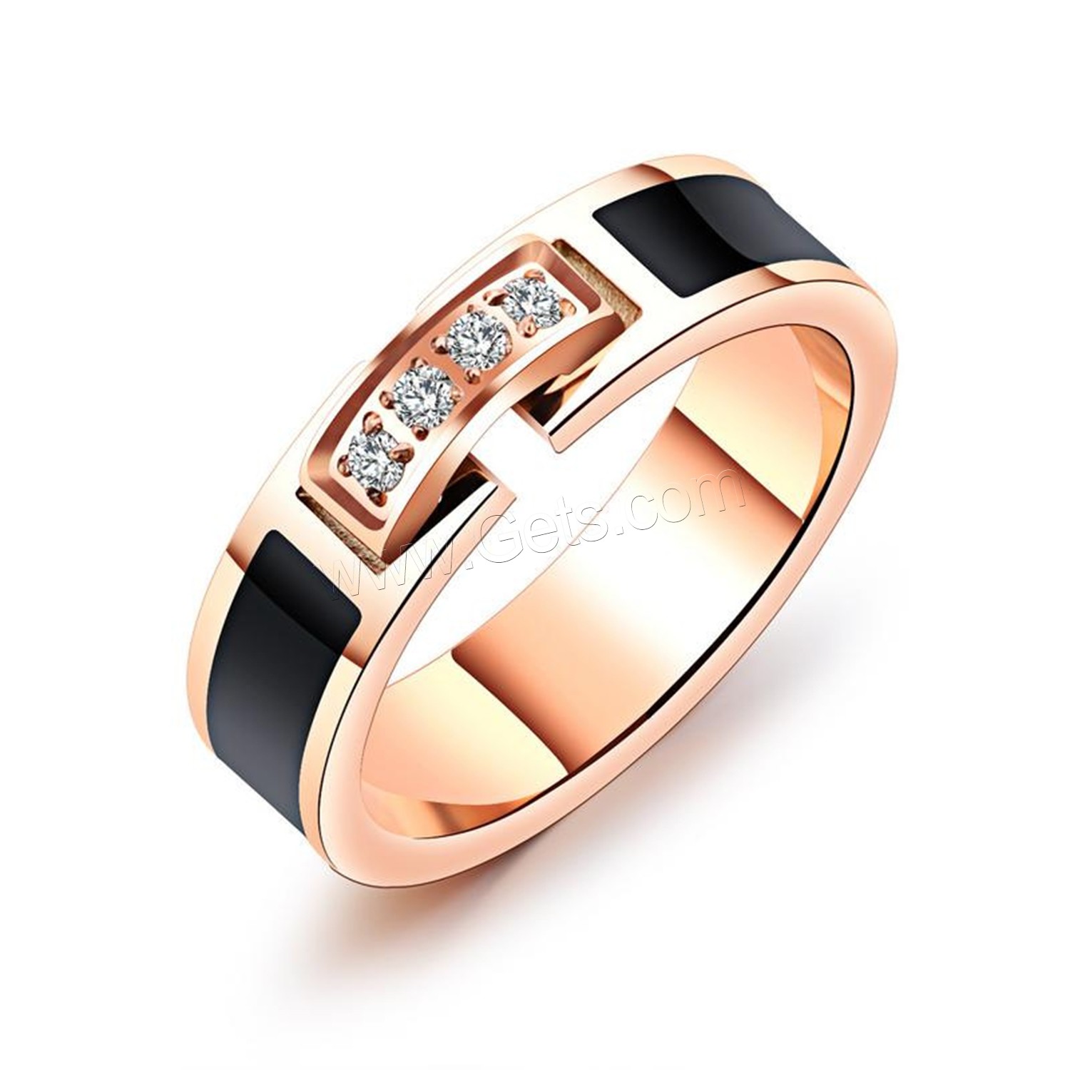 Titanium Steel Finger Ring, rose gold color plated, different size for choice & for woman & enamel & with cubic zirconia, 5mm, Sold By PC
