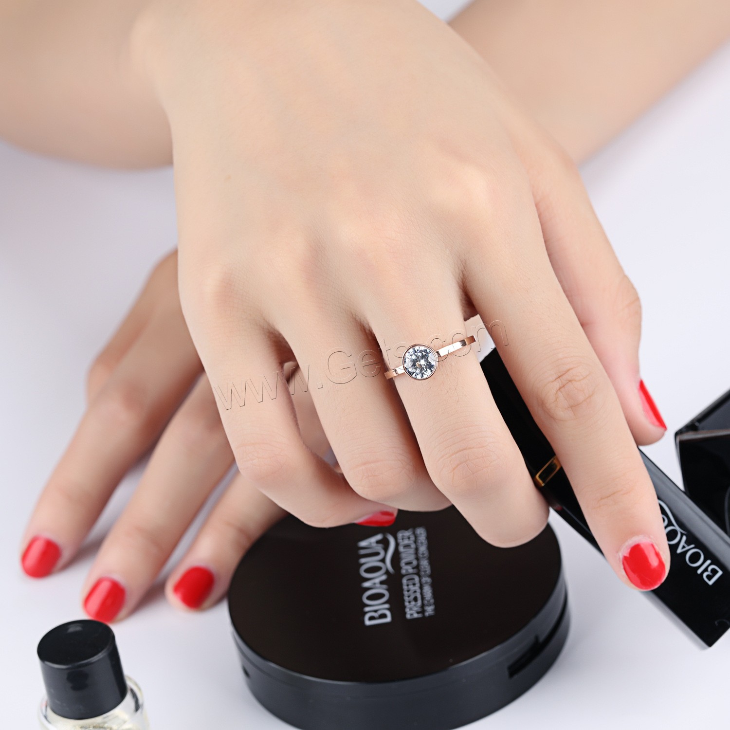 Титан Сталь палец кольцо, титан, Другое покрытие, разный размер для выбора & Женский & с кубическим цирконием, 4mm, продается PC
