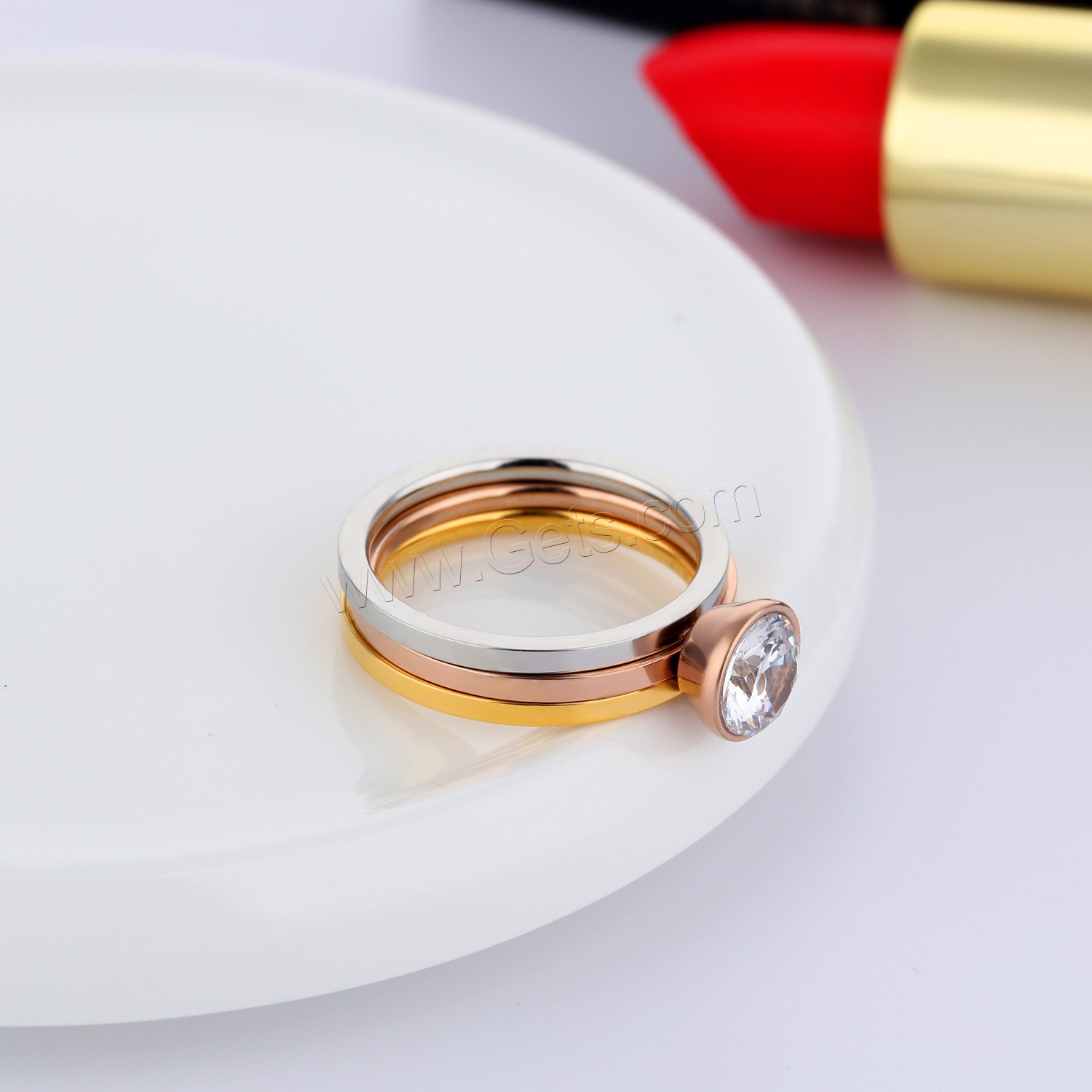 チタン鋼の指環, チタン鋼, メッキ, 異なるサイズの選択 & 女性用 & キュービックジルコニアのある, 4mm, 売り手 パソコン