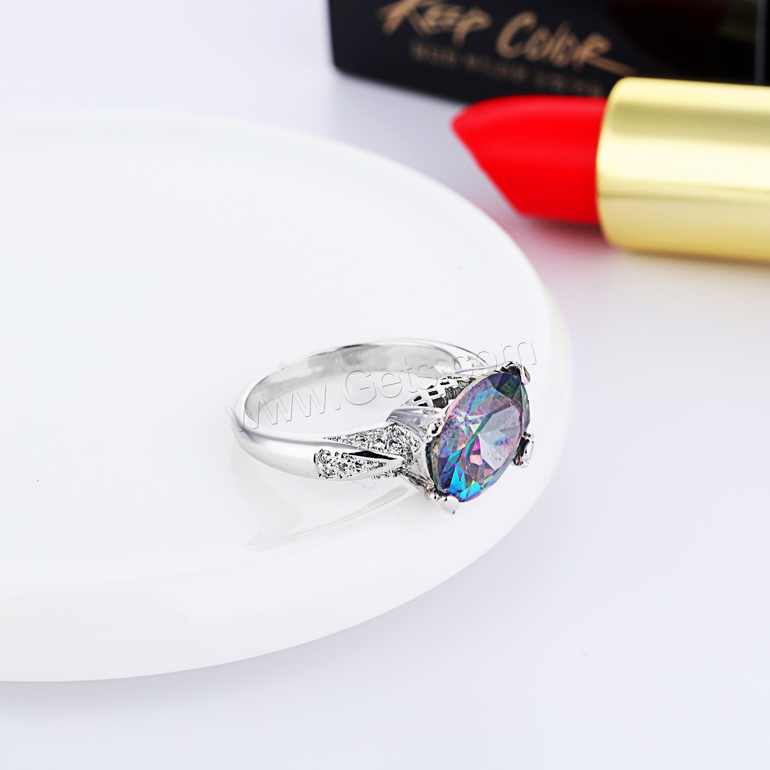 Кристалл цинкового сплава палец кольцо, цинковый сплав, с Кристаллы, покрытый платиной, разный размер для выбора & Женский & граненый, 13mm, продается PC