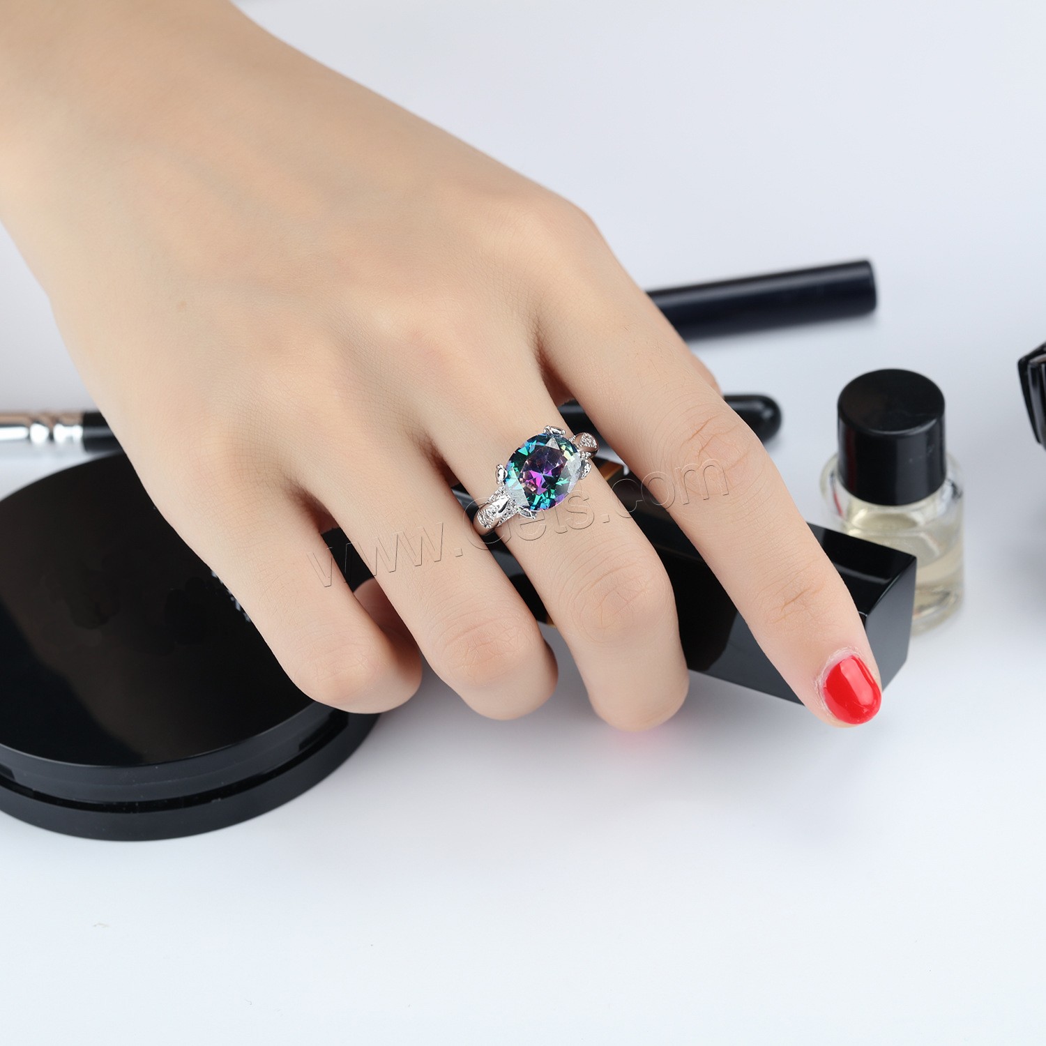 Кристалл цинкового сплава палец кольцо, цинковый сплав, с Кристаллы, покрытый платиной, разный размер для выбора & Женский & граненый, 13mm, продается PC