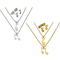 Fashion Stainless Steel Jewelry Sets, earring & necklace, Music Note, plated, oval chain & for woman 2mm Approx 18 Inch 