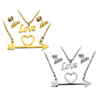 Fashion Stainless Steel Jewelry Sets, earring & necklace, Heart, word love, plated, oval chain & for woman 2mm Approx 19 Inch 