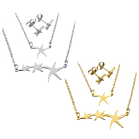 Fashion Stainless Steel Jewelry Sets, earring & necklace, Starfish, plated, oval chain & for woman 2mm Approx 19 Inch 