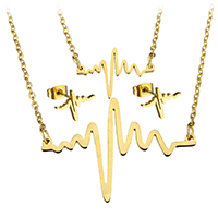 Fashion Stainless Steel Jewelry Sets, earring & necklace, gold color plated, oval chain & for woman & 2mm Approx 19 Inch 