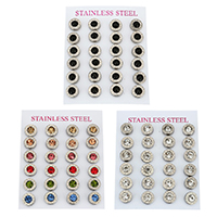 Stainless Steel Rhinestone Stud Earring, Flat Round, with roman number & for woman & with rhinestone 9mm 