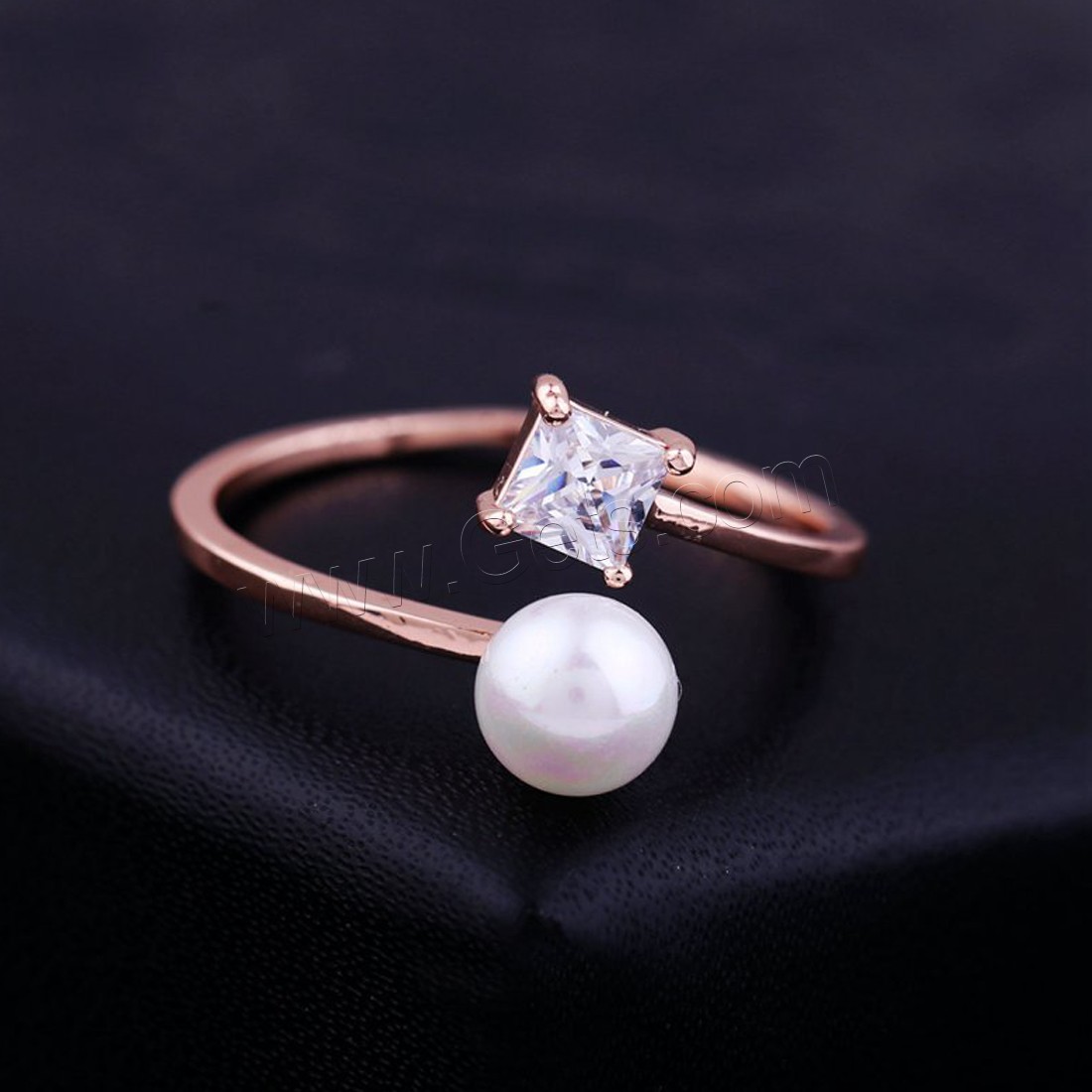 Brass Cuff Finger Ring, with Plastic Pearl, real rose gold plated, different size for choice & micro pave cubic zirconia & for woman, 4mm, Sold By PC