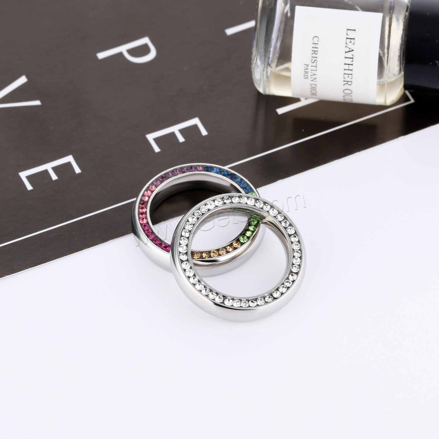 Титан Сталь палец кольцо, титан, Другое покрытие, разный размер для выбора & Женский & с кубическим цирконием, Много цветов для выбора, 5mm, продается PC