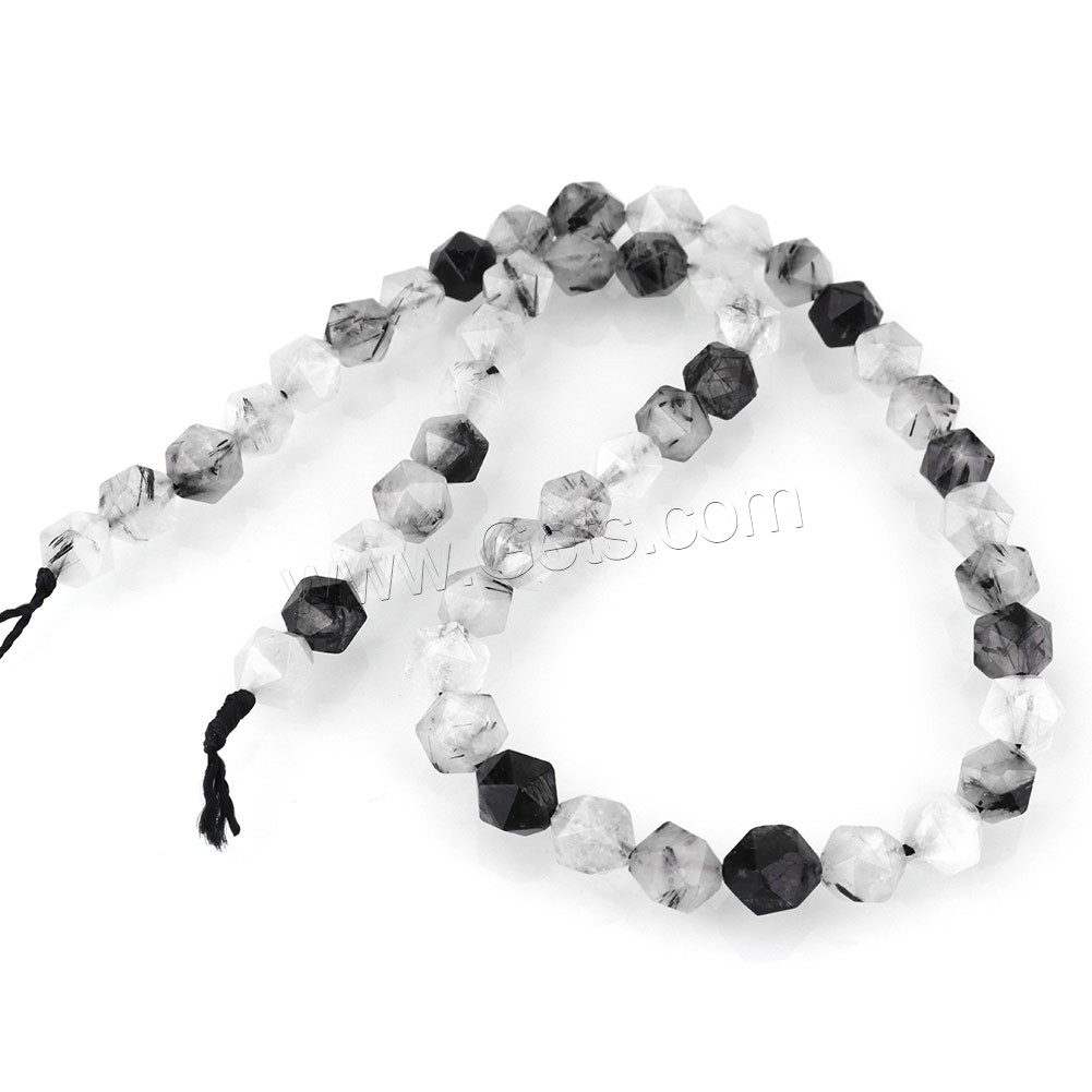 Black Rutilated Quartz Beads, natural & different size for choice & faceted, Hole:Approx 1mm, Length:Approx 14.5 Inch, Sold By Strand