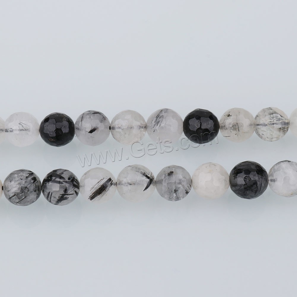 Schwarzer Rutilquarz Perle, rund, natürliche & verschiedene Größen vorhanden & facettierte, Bohrung:ca. 1mm, Länge:ca. 15.5 ZollInch, verkauft von Strang