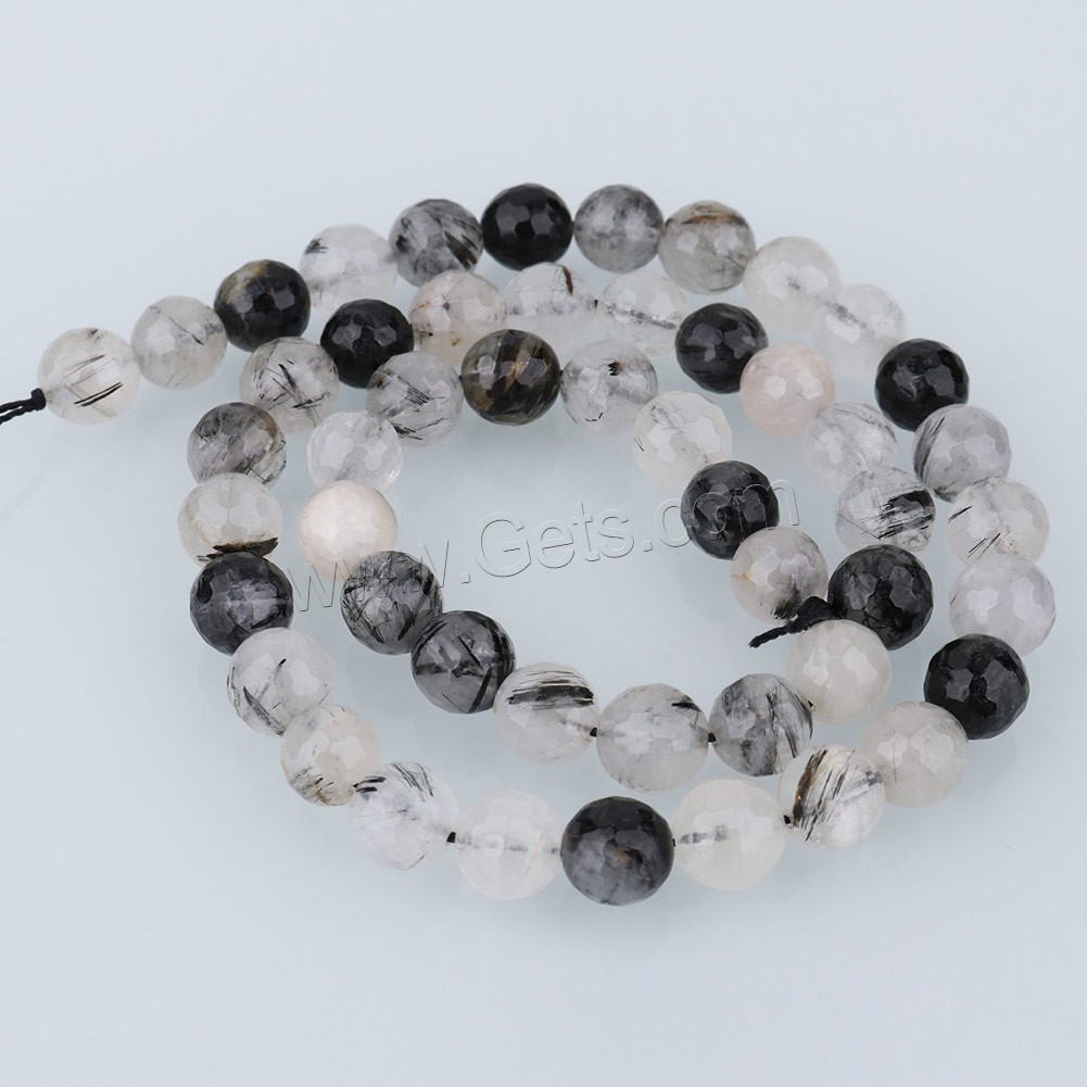 Black Rutilated Quartz Beads, Round, natural & different size for choice & faceted, Hole:Approx 1mm, Length:Approx 15.5 Inch, Sold By Strand